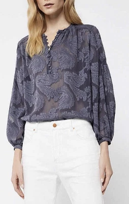 $10 • Buy Witchery Floral Print Textured Blouse In Steele Blue Size 16