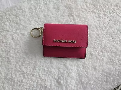 Michael Kors Card Holder Wallet Pinkish Red Rose Outside Zipper Keychain • $23.99