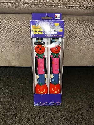 Vtg 90s KMart Pumpkin Time Halloween Candles Scarecrow Jack O Lantern Set 2x 10” • $6.95