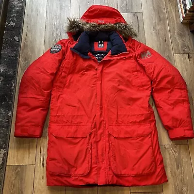 Men's XXL Helly Hansen Red Goose Down Parka Coat Jacket Hellytech H2O Flow Hood • $179.99