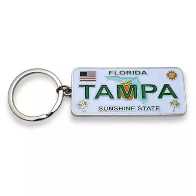 Tampa Keychain Key Ring Souvenir License Tag Florida City Sunshine State Metal • $3.99