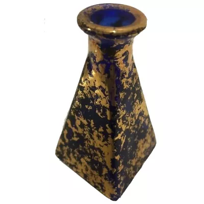 COBALT BLUE AND GOLD MINI PYRAMID GLASS VASE (105mm X 60mm) • $29