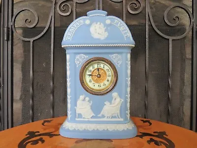 Wedgwood Sky Blue Jasperware Tempus Fugit Time Flies Father Time Clock (c.1890s) • $1351.02