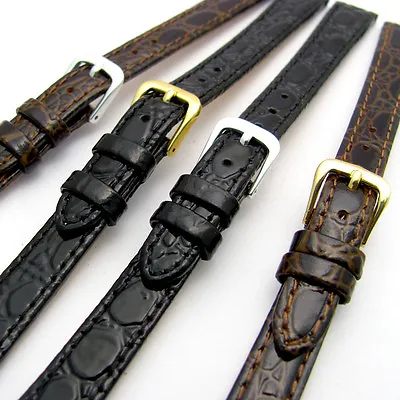 £6.99 • Buy Ladies Replacement Watch Strap Band In Glossy Croc Grain Leather 12mm 14mm