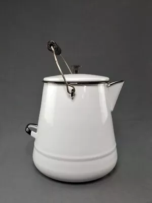 Vintage Enamelware Porcelain White & Black Coffee Pot Farmhouse Cowboy Kettle • $42.50