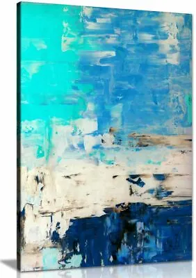 Turquoise Blue Abstract Art Painting Canvas Wall Art Picture Print • £11.99