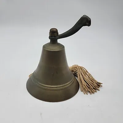 Vintage Antique Brass School Bell 4.5  Tall Wall Mount 4.75  Diameter Tassle • $27.99