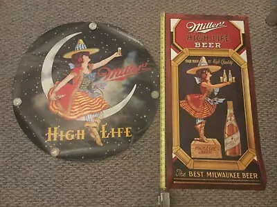 1970’s Miller High Life Beer Advertising Poster Witch Lady On Moon Vintage X2 • $65