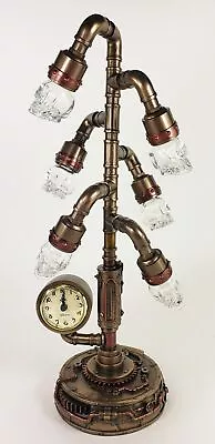 17  Steampunk Pipework Crystal Skull Lamp 6 Branch LED Table Night Light W Clock • $169.95