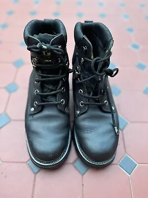 CAT Caterpillar Black Leather Walking Machine Hiking Boots UK 8 Steel Tipped • $35