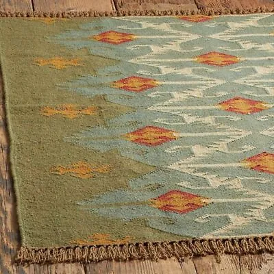Rug Wool Jute Indian Village Vintage Kilim Handwoven Carpet Rectangle Area Rug • $98.09