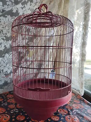 Vintage Antique Wooden Bird Cage Chinese Red Bamboo Tall  • $99.74