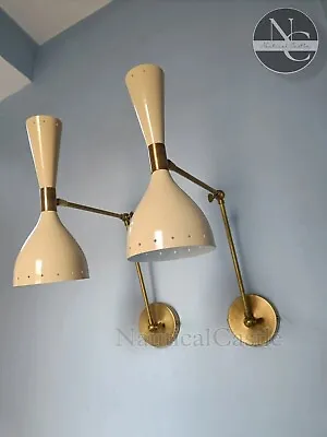 Mid Century 1950's Brass Wall Sconce Lamp - Italian Stilnovo Lighting Pair • $129