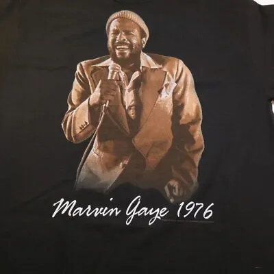 NEW ZION ROOTSWEAR MARVIN GAYE 1976 MUSIC CONCERT T SHIRT Mens L Black Vintage • £57.80