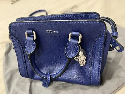 Alexander McQueen Blue Calfskin Leather Small Skull Padlock Zip Tote Bag • $445