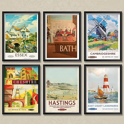 £3.99 • Buy Essex Bath Cheshire Hastings Cambridge LNER Vintage Train Poster  - A4