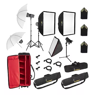 Impact Photo Kit VSD-300 EX100A Monolights W/ Softboxes Reflectors Umbrellas • $888.88