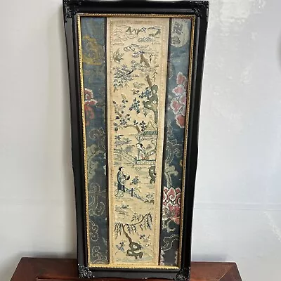 ANTIQUE 19th CENTURY CHINESE SILK PANEL FLOWERS EMBROIDERY PICTURE QING DYNASTY • £100