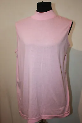 VTG Pink Sz M 50/50 Poly/Cotton Sleeveless Mock Turtleneck T Shirt Made In USA • $19.91