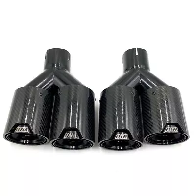 L+R ID:2.5  OD:3.5   M Exhaust Tip Black SS+Glossy Carbon Fiber Dual Pipe Quad • $165