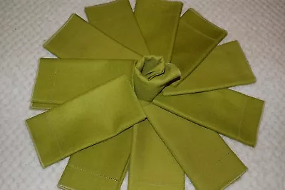 Set Of 12 Vintage Avocado Green Cotton Linen Cloth Napkins 16 X 15 1/2  • $19.99