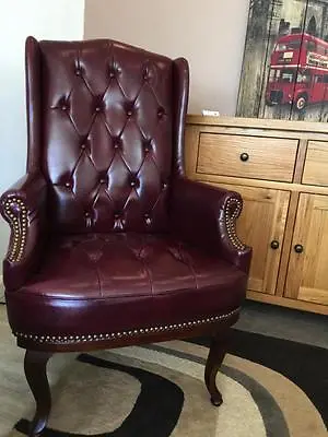Chesterfield Queen Anne Style High Back Chair Leather Armchair Wingback Fireside • £229