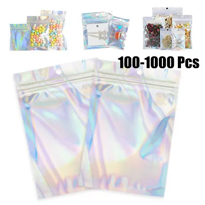 1000Pcs Holographic Rainbow Zip Lock Bags Clear Zip Seal Mylar Bags Foil Pouches • £34.95