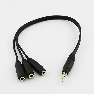 Gold 3.5mm 1/8  4 Pole Male To 3 X 3.5mm Female Audio Splitter Adapter Cable 1FT • £2.88