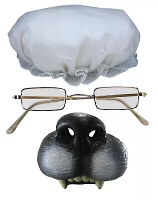 Granny Wolf Nose Mask Old Woman Mob Cap Mop Hat Square Frame Glasses Costume Kit • $14.99
