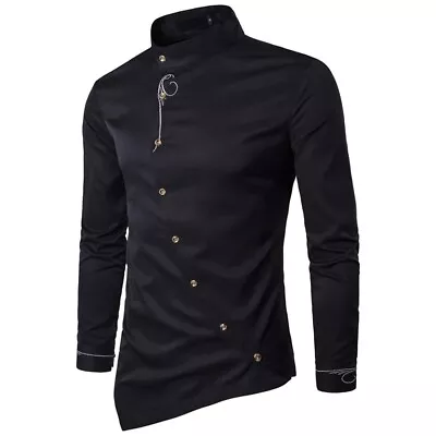 Men's Spring Shirt Fashionable Button Stand-up Collar Long-sleeved Black Shirts • $81.99