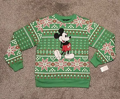 MICKEY MOUSE Long Sleeve Christmas Sweater  XL Green Geometric/Aztec Print DISNE • $17