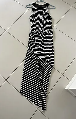 $17.10 • Buy ICE FASHION Womens Black & White Striped BOHO Maxi Dress Asymmetrical Size 12