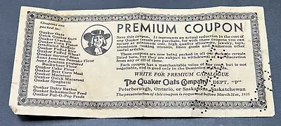 1930's Quaker Oats Company Premium Coupon - Canada - English & French • $24.95