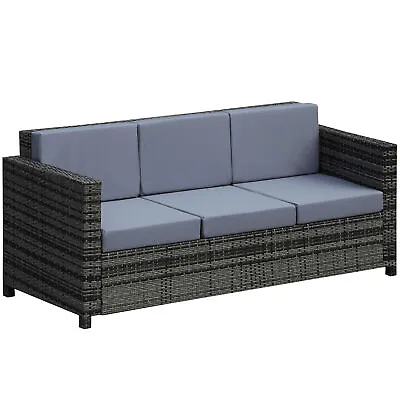 Outsunny Rattan Wicker 3-seater Sofa Chair Patio Furniture W/ Cushions Black • £259.99