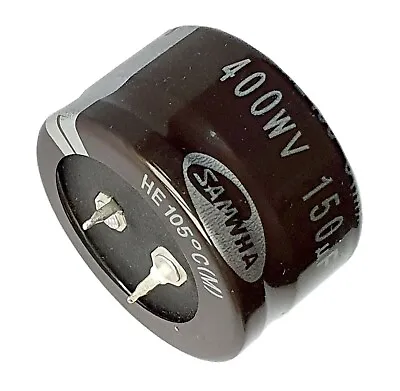 150uF 400V SAMWHA HE Low Profile Capacitor 35mm(dia) X 21mm(h) – Ref: A88 • £4.79