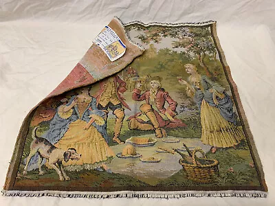  Antique Gobelins Belgium Tapestry 19 X19  Noble Picnic Rambouillet Woven W Tag • $39.99