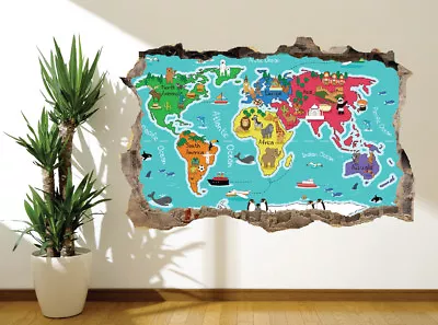 Children's Colour Map Of The World Educational Wall Sticker Wall Mural(37436572) • £2.19