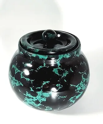 Vintage Bennington Pottery Green & Black Sponged Agate Sugar Bowl With Lid  • $35.99