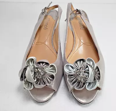 J. Renee Women's Shoes Size 10.5 Silver Leonelle Low Heel Slingback  N7651* • $29