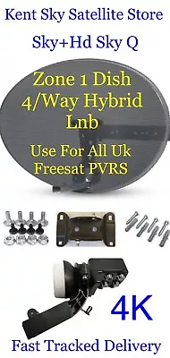 4/Way Hybrid Satellite Kit & Zone 1 Satellite Dish Use For All Uk Pvrs 🔥 • £44.99