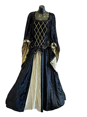 Medieval Gown - Black / Gold Sz 16 Inc Pointed Headdress  • £70