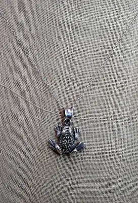 Vintage Articulated Frog Marcasite / Sterling Silver Pendant Necklace 18  • $24.99