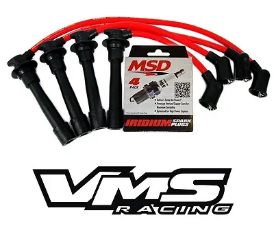 Vms Racing Red Ignition Wires + Msd Spark Plugs For 92-95 Honda Civic Si D16z6 • $72.95