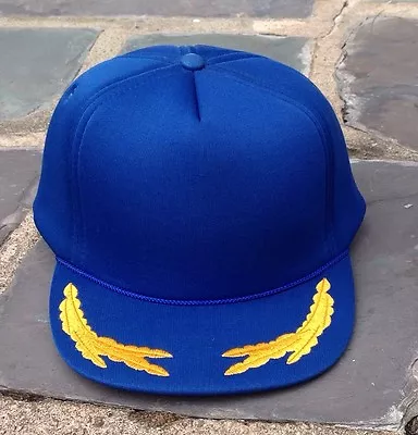 Vintage Captains Style Trucker Hat Cap SnapBack Blue Gold Leaf NOS 1980's • $16.95