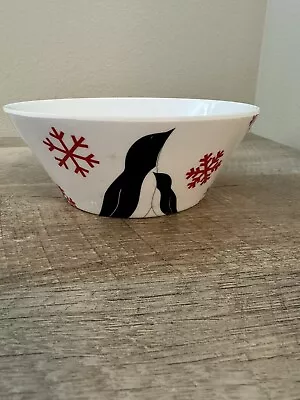 Crate & Barrel Winter Melamine Bowl White Red Snowflakes Penguins 6” • £7.72