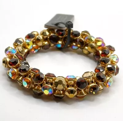 NEW Dazzling J Crew Stretch Goldtone Rhinestone Bracelet Amber AB Golden • $35