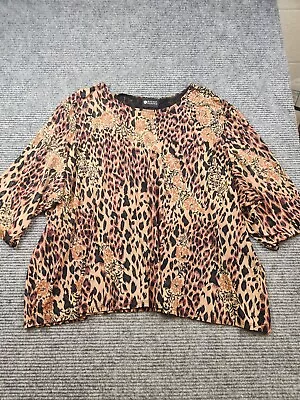 Maggie Barnes Womens Size 5X Tan Black Polyester Top Stretch Leopard Floral • $14.90