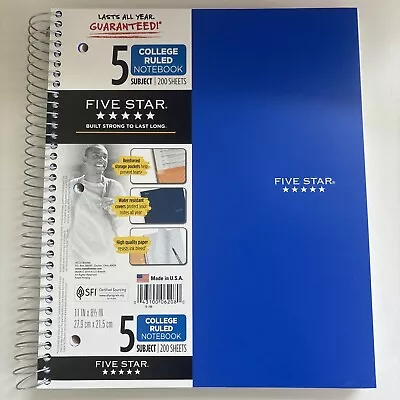 Five Star Spiral Notebook 5 Subject College Ruled Paper • $8