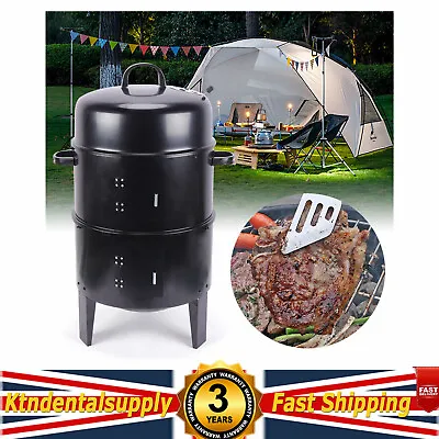 3In1 Charcoal Smoker Grill Thermometer Outdoor Barbecue Meat Food Cooking Oven • £58.90