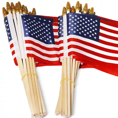 Anley 50 Pcs 4x6 In American Wooden Stick Flags Handheld USA Flag Veteran Party • $13.95